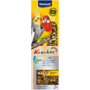 Vitakraft Kräcker Feather Care per parrocchetti, 2 pezzi. Alimento complementare con vitamine e minerali.