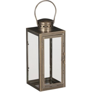 Lanterna dorata Mica Decorations Arzilla, alta 23,5 cm, in metallo e vetro per un'illuminazione d'atmosfera.