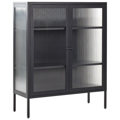Beliani Vitrine Lerryn acier Noir (HxlxP) 110 x 90 x 35 cm