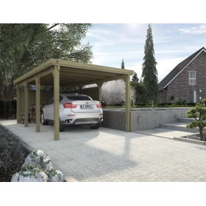 Weka Carport tetto piatto 617 Gr. 2: Carport singolo in legno con auto. Resistente alle intemperie e facile da pulire.