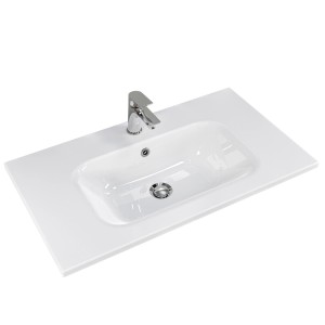 Lavabo Pelipal Quantum 07 in marmo minerale, bianco, 81 cm di larghezza, con rubinetto e troppopieno.