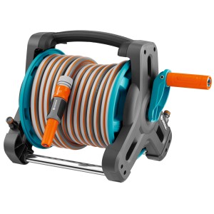 Gardena Classic Avvolgitubo 10-Set con tubo, lancia a spruzzo e accessori per irrigazione giardino.