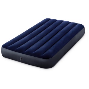 Matelas gonflable bleu Intex Classic Downy, 25x99x191 cm, avec surface floquée et structure à vagues.