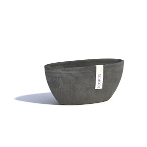 Ecopots Sofia pot de fleurs gris foncé, jardinière en poudre de pierre, bois et plastique, 13,5x13x30 cm