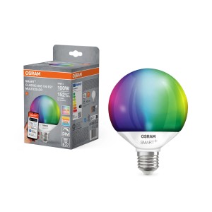 Lampadina LED Osram Matter E27, Globo G95, RGBW, 14W, controllo smart, luce colorata.