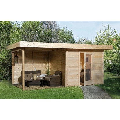 OBI Holz-Gartenhaus Florenz B Natur Gr. 3 mit Anbaudach 295 cm / 530 x 240 cm