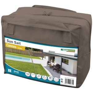 Voile d'ombrage carrée Windhager Cannes emballée, 5x5 m, couleur taupe. Idéale pour jardin, terrasse ou balcon.