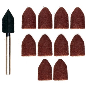 Set Proxxon di supporti per cappucci abrasivi con 10 cappucci (grana 80/150) per utensili miniaturizzati.