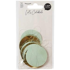 I Am Creative Girlande Kreise in Mint und Gold, 3 m Länge. Festliche Deko für Partys.