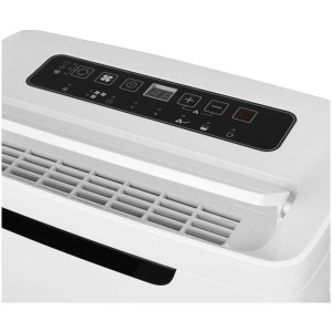 Déshumidificateur Emerio 20L blanc avec panneau de commande et grille d'aération.