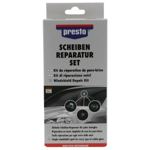 Presto kit riparazione parabrezza per riparare scheggiature e piccoli danni al vetro dell'auto.