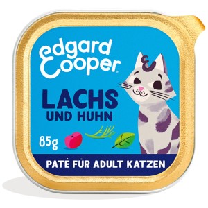Edgard & Cooper nourriture humide pour chat saumon et poulet pâté, barquette de 85g pour chats adultes.