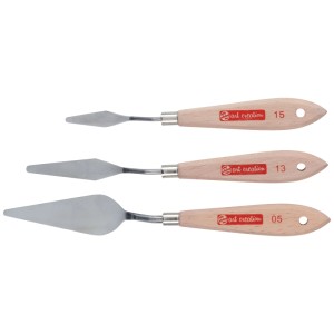 Talens Art Creation Malmesser Set, 3 Metallspachtel mit Holzgriffen für Acrylfarben.