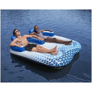 Matelas pneumatique double Bestway Indigo Wave avec accoudoirs et porte-gobelets pour 2 personnes.