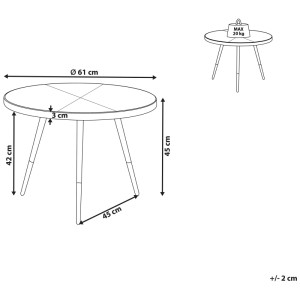 Schéma : Table basse Ramona, Ø 61 cm, plateau en MDF marron, détails dorés, hauteur 45 cm.