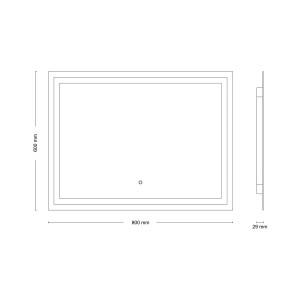 Illustrazione dello specchio luminoso a LED FrameLight III, 80x60 cm, con dimensioni.