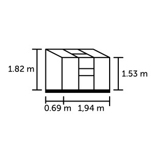Schizzo della serra Halls Altan 3 Alu 1,33 m² con dimensioni.