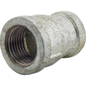 Raccordo in ghisa malleabile, manicotto di riduzione con filettatura interna 18,6 mm (Rp 1/2) x 14,9 mm (Rp 3/8)