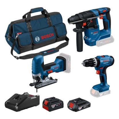 Bosch Professional Kit 3 utensili a batteria GSB/GST/GBH 18 V 2 batt. e caric.
