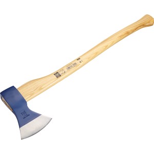 LUX-TOOLS Ascia da legno Comfort, 70 cm, 1,25 kg, con manico in frassino e testa blu.