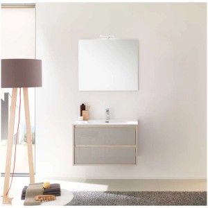 Ensemble de meubles de salle de bain Elba Ulme Rousseau avec lavabo, meuble sous-vasque et miroir avec éclairage LED.