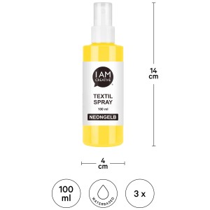 Set spray per tessuti I Am Creative, 3 pezzi, con giallo neon, arancio neon e nero. Colori acrilici per tessuti.