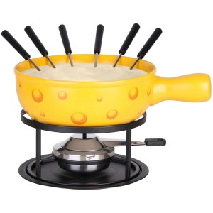 Set fonduta formaggio Formaggio da 9 pezzi con caquelon giallo, fornelletto e 6 forchette.