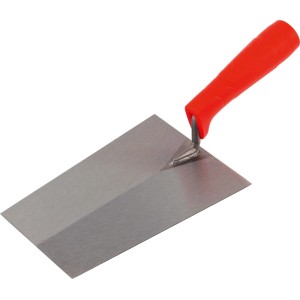 Cazzuola robusta con lama argentata e manico rosso in plastica per lavori di muratura e posa.