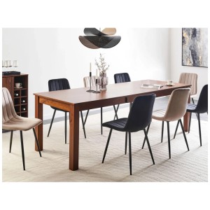Table de salle à manger extensible Beliani Madura en bois marron avec chaises dans la salle à manger.