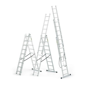Scala multiuso DRABEST 3x7 in alluminio in diverse posizioni.
