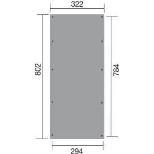 Schizzo del carport singolo a tetto piatto Weka 617 Gr. 3 con dimensioni.