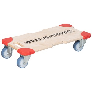 Chariot de transport Wagner Protection MM 1335 avec plateau en bois, protections d'angle rouges et quatre roulettes.