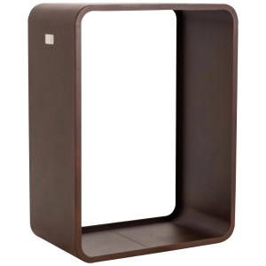 Range-bûches Nouvel en acier couleur rouille, design moderne.