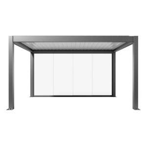 Parete scorrevole in vetro Biohort vetro trasparente 4,5 m grigio quarzo-metallizzato per coperture per terrazzi.