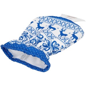 Grattoir à glace avec gant motif norvégien bleu et blanc. Protection antigel pour pare-brise.