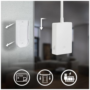 Lampe de lecture sans fil Briloner Cielo, blanche, avec support adhésif et chargement USB-C.