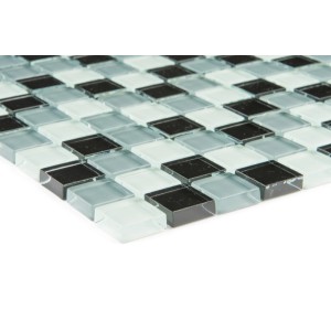 Mosaïque en verre noire, grise et blanche, 30x30 cm. Carrelage mosaïque pour diverses applications.