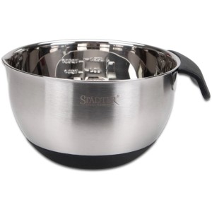 Ciotola Städter in acciaio inox 16 cm, 1250 ml, con base in silicone, beccuccio e manico. Utensile da cucina.
