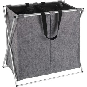 Cesto portabiancheria Wenko Duo, 120 l, grigio mélange, con due scomparti e maniglie.