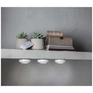 Lot de 3 veilleuses LED Star Trading Functional, blanches, avec télécommande. Lampes compactes à piles.