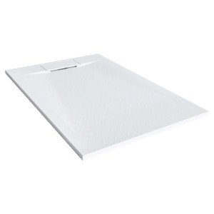Receveur de douche Beliani Azzurro blanc, 80x120 cm, plat, en SMC texturé aspect pierre, avec bonde.