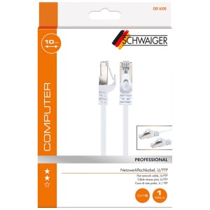 Câble réseau Schwaiger, plat, blanc, 10 m, Cat. 6, pour ordinateur et portable.