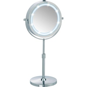 Wenko Specchio cosmetico Lumi LED, specchio rotondo da tavolo con illuminazione LED e ingrandimento.