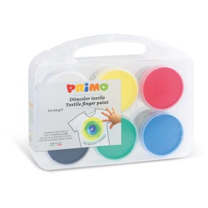 Primo Textil Fingermalfarbe, 6 Farben im Set, für kreatives Gestalten auf Stoff.