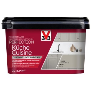 V33 Rénovation Perfection Cuisine, Taupe, satiné, pot de 2 l. Peinture pour meubles de cuisine.