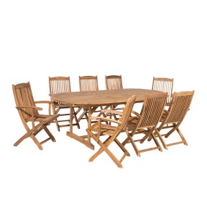 Ensemble de meubles de jardin Beliani Maui 8 places en acacia marron, avec table et chaises.