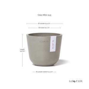 Pot de fleurs Ecopots Oslo Mini, braungrau, 11,5x10cm. Idéal pour l'intérieur et l'extérieur.