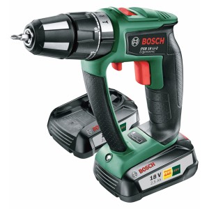Trapano avvitatore a percussione a batteria Bosch PSB 18 LI-2 Ergonomic con 2 batterie.