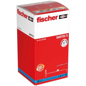 Confezione di tasselli basculanti in nylon Fischer DuoTec 10 S, 25 pezzi. Tasselli per carichi pesanti in cavità.