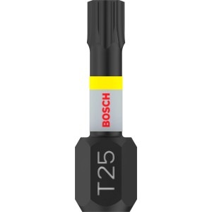 Punta avvitatore Bosch T25 Impact Control nera con banda gialla e marcatura T25, per avvitatori a impulsi.